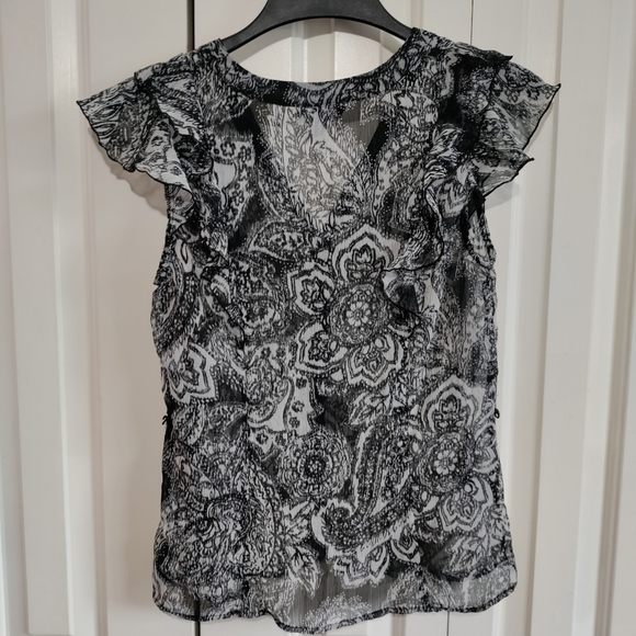 AB Studio Sheer black and white short sleeve top Medium - Picture 2 of 4